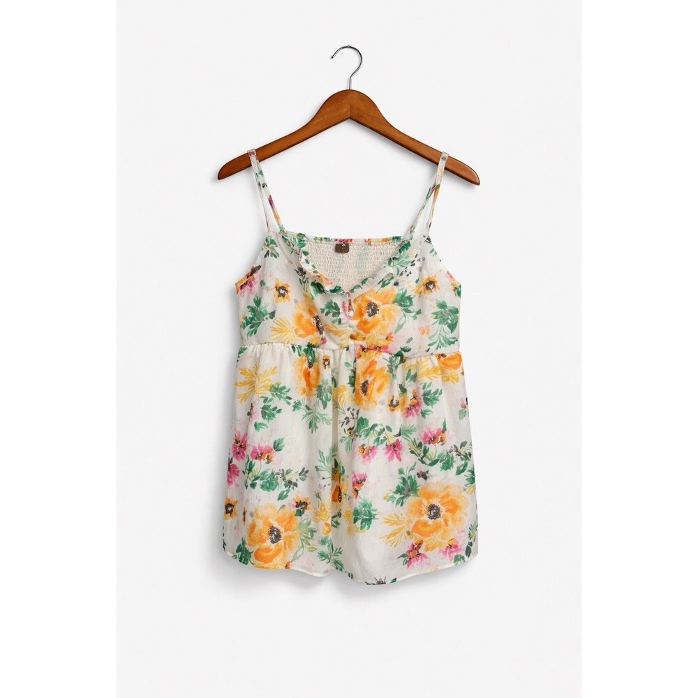 Torrid Floral Babydoll Tank Top Size 1 Plus Boho Smocked Sleeveless